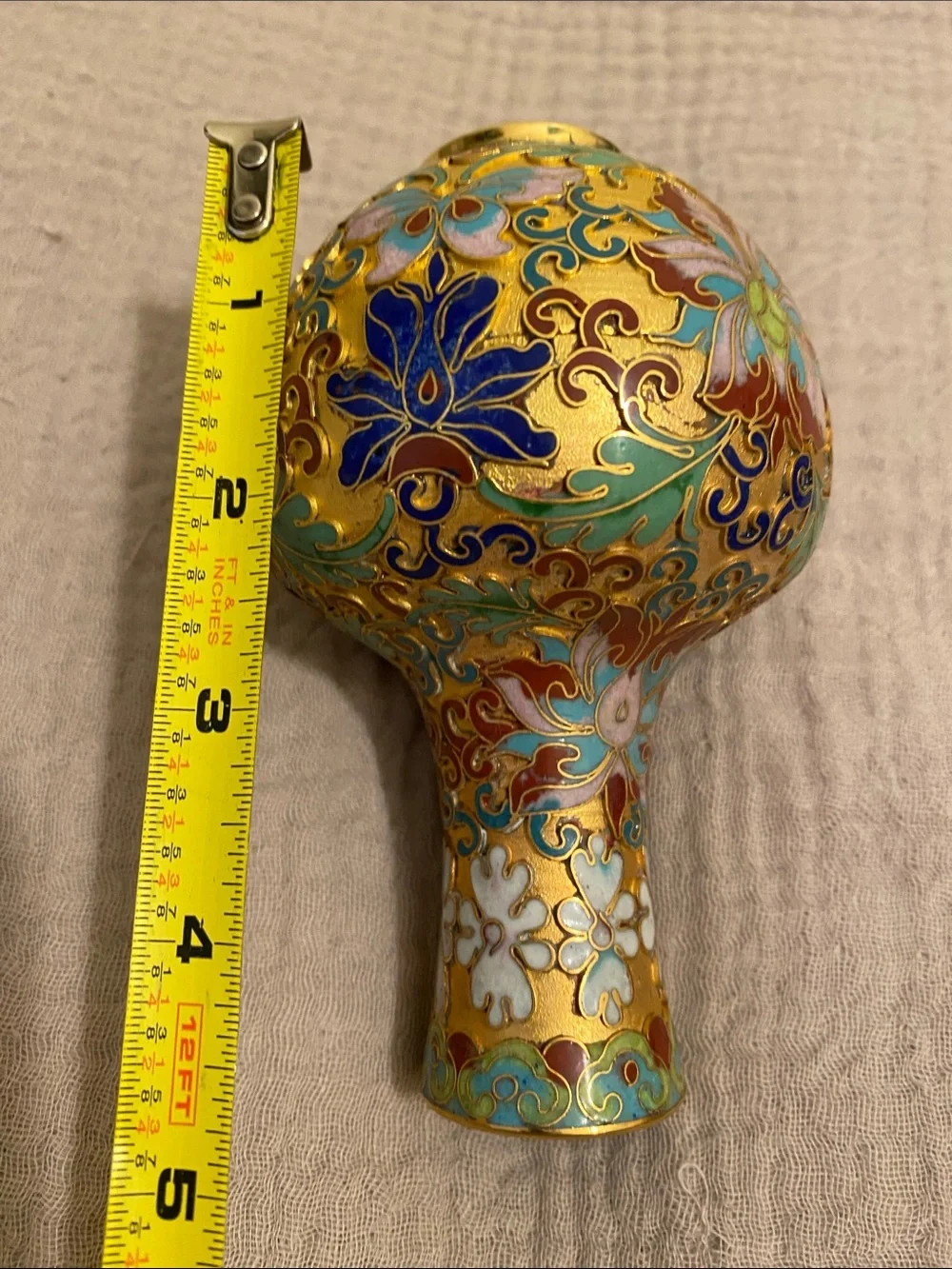Hand-Painted Cloisonné Floral Vase Pair - Gold Multicolor